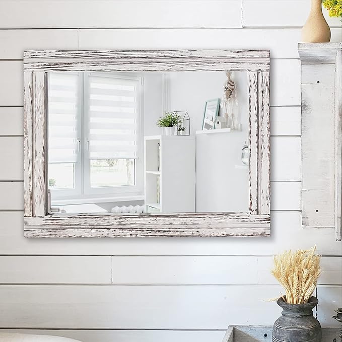 AAZZKANG Rustic Wall Mirror Rectangle Wood Framed Mirrors Large 20"x16" - Image 4