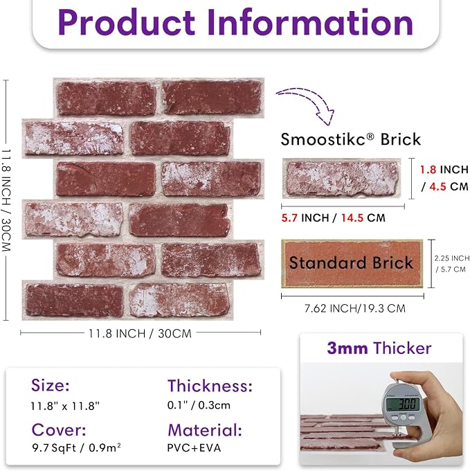 3D Faux Brick Wall Panels Peel and Stick, Small Brick-Look Textured Wall Sticker - Image 3