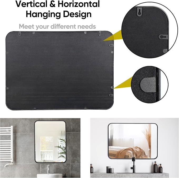 ZenStyle Black Metal Framed Rectangular Wall Mirror 22" x 30" Bathroom Mirror - Image 5