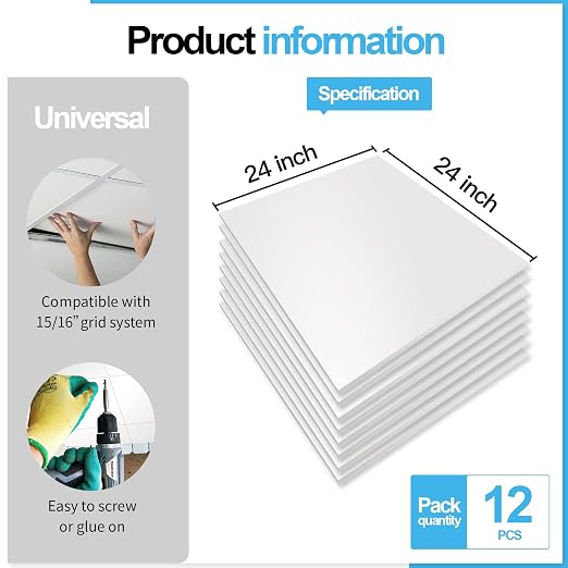 Art3d 12-Pack Smooth Drop Ceiling Tile 2ft x 2ft - Image 4
