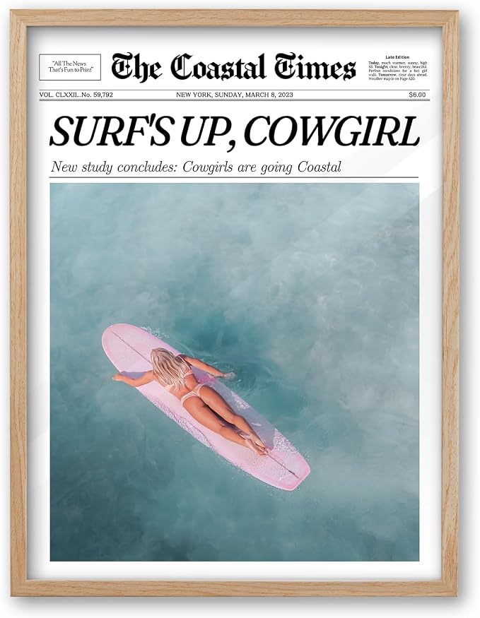iHery Framed Coastal Trendy Cowgirl Wall Art Decor, Natural OAK Wood 12x16in by iHery