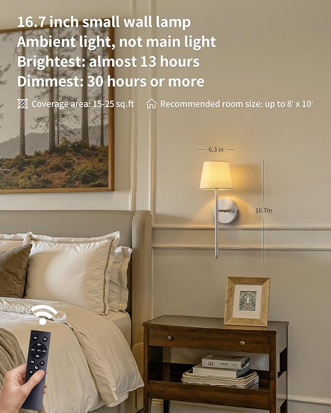 Wall Sconces Battery Operated Set of Two, Small Rechargeable Wall Lights - Image 2