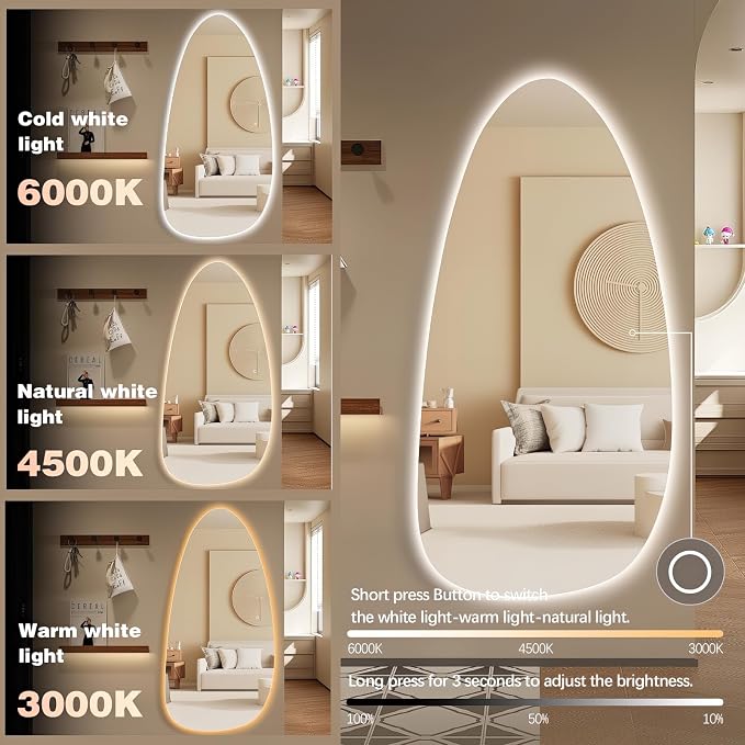 Led Full Body Mirror, Frameless Hanging Dressing Mirrors - Image 3