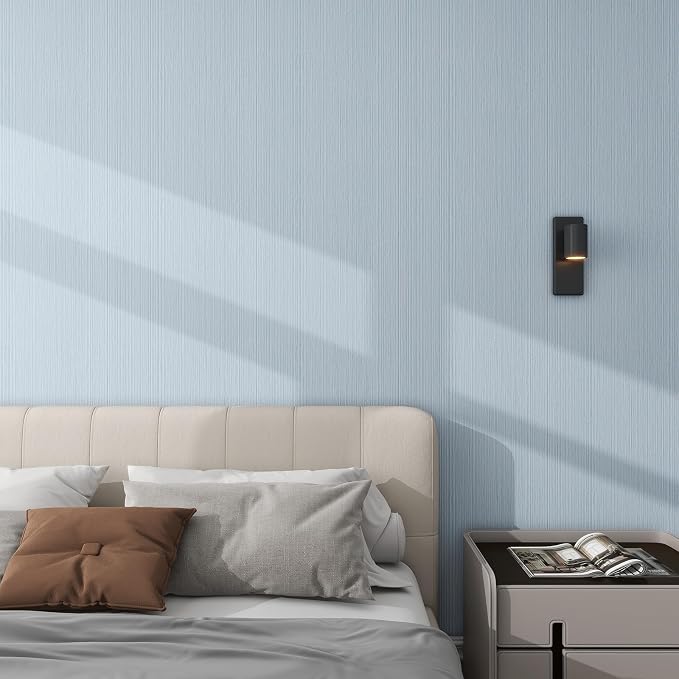 Grasscloth Textured Wallpaper Light Blue Linen Thick 24" X 394" Fabric Contact - Image 3