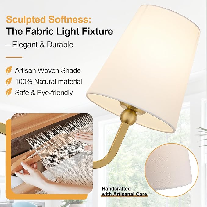MOKATNG Bathroom Light Fixtures, 3-Light Brushed Gold Vanity Lights, Bathroom - Image 4