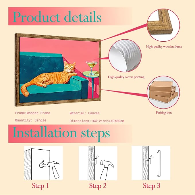 Funny Cat Wall Art Orange Cat - Image 2