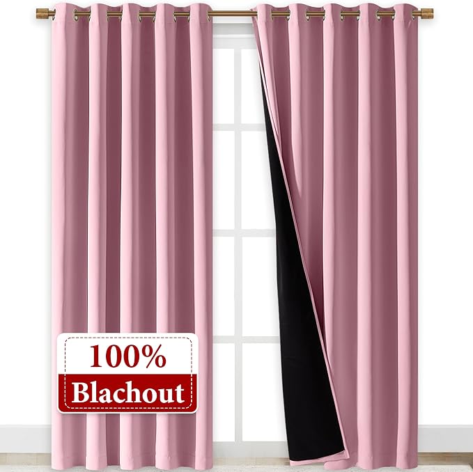NICETOWN Crystal Pink Full Shade Curtain Panels, Pair of Energy Smart & Noise - Image 2