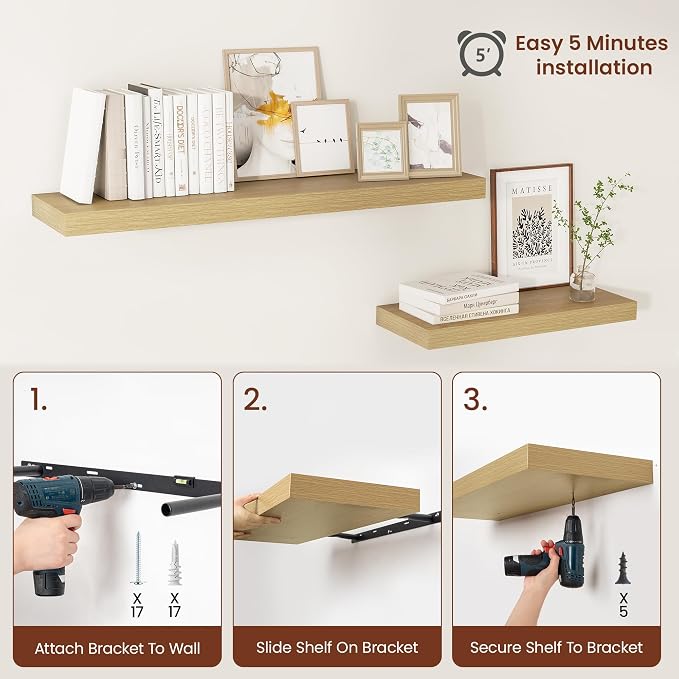 Vivelove 12 Inch Deep Floating Shelves 55 inch Long, 2 Inch Thick Wall Shelves - Image 9