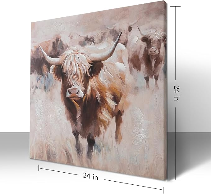 JolyWell Textured Highland Cow Canvas Wall Art Hand painted Farm Animals - Image 9