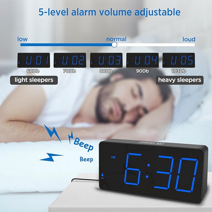 Peakeep Digital Alarm Clock for Bedroom Bedside, Loud Alarm Clock for Heavy - Image 4