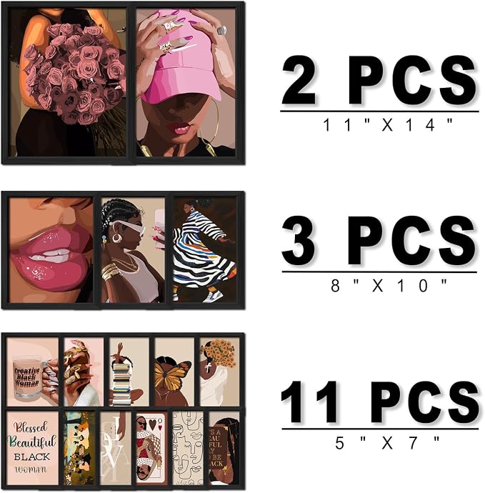 ANERZA 16 PCS Framed Black Girl Wall Art Decor, African American Wall Prints - Image 2