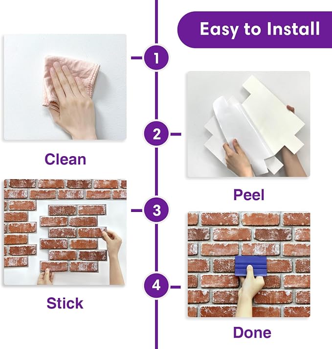3D Peel and Stick Faux Brick Wall Panels 11.8" x 11.8" 10-Pack, Small - Image 8
