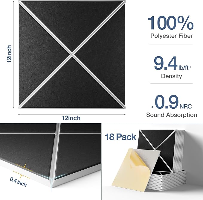 18 Pack Self-Adhesive Acoustic Panels, High-Density Soundproof Wall Panels - Image 4