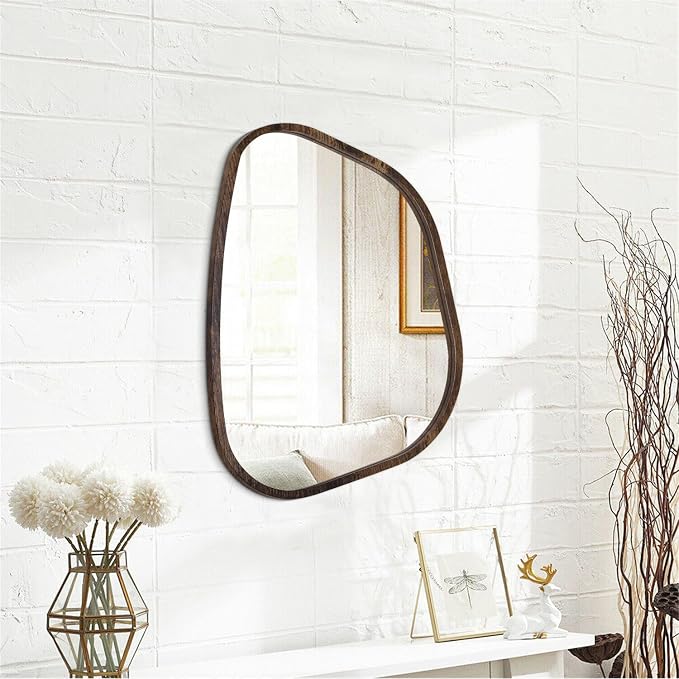 Asymmetrical Accent Mirror for Wall Irregular Oval Wood Frame Modern Unique - Image 2
