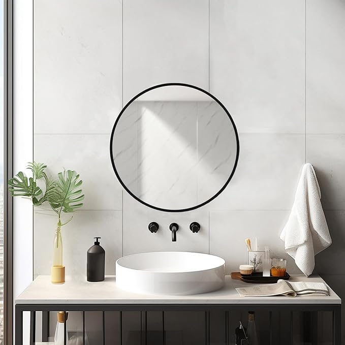 Sunniry 18 inch Round Mirror, Round Wall Mirror, Metal Frame Black Circle Mirror - Image 4