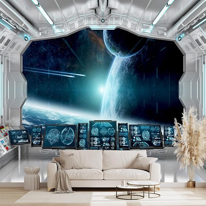 Galaxy Spaceship Bathroom wallpeper Living Room Bedroom Ceiling wall Mural by WXHFM