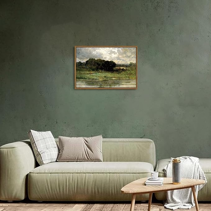 OIQArtOIQ Framed Vintage Landscape Wall Art Lake Natural Scenery Oil Painting - Image 4