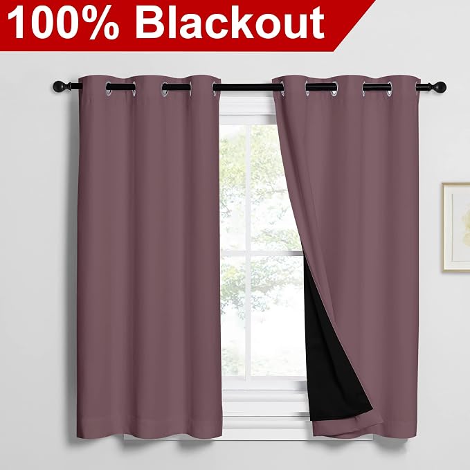 NICETOWN 100% Blackout Curtains 54 inches Long, Double-Deck Completely Blackout - Image 2