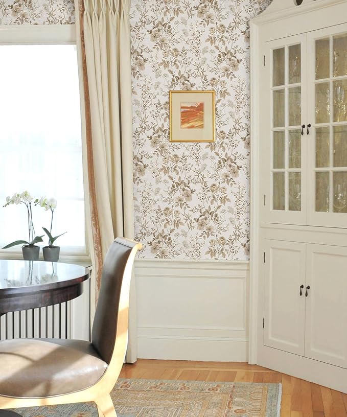 Erfoni 16.9" x118" Boho Floral Peel and Stick Wallpaper Beige Flower and Leaf - Image 8