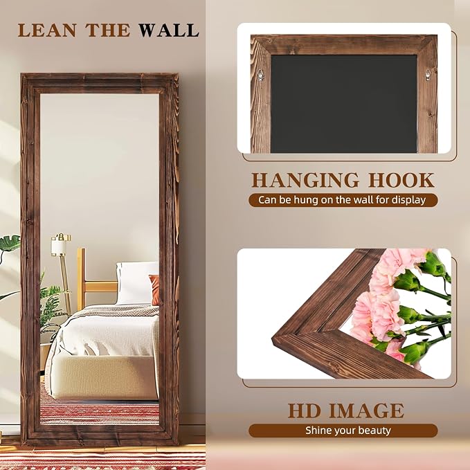 Full Length Mirror 71"x30" Solid Wood Frame Floor Large Mirror - Image 3