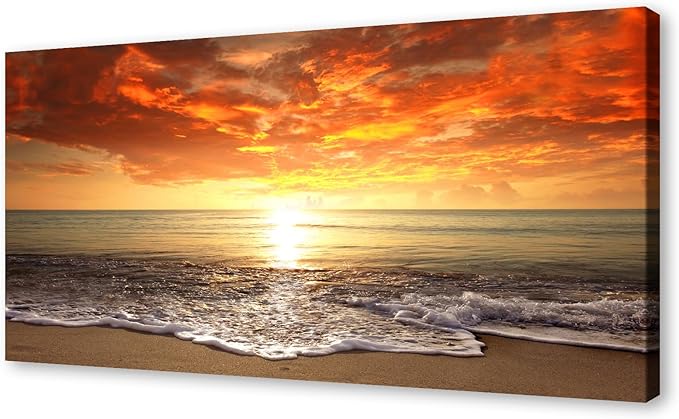 Baisuart-S0198 Canvas Prints Wall Art Sunset Ocean Beach Pictures Photo by Baisuart