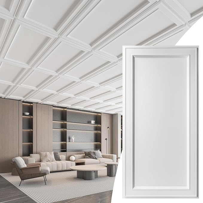 WOWSTAR 12-Pack 2x4ft Drop Ceiling Tiles, Waterproof Glue up Ceiling Panels by WOWSTAR