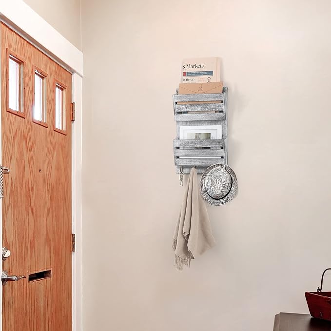 BTY Mail Sorter Wall Mounted, Wooden Mail Holder - Image 6