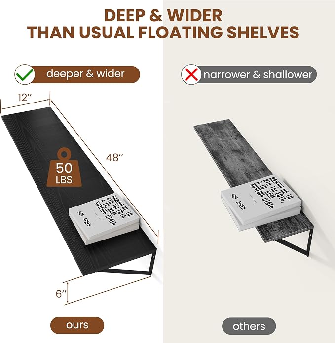 Heimlove Black Deep Floating Shelves - Image 3