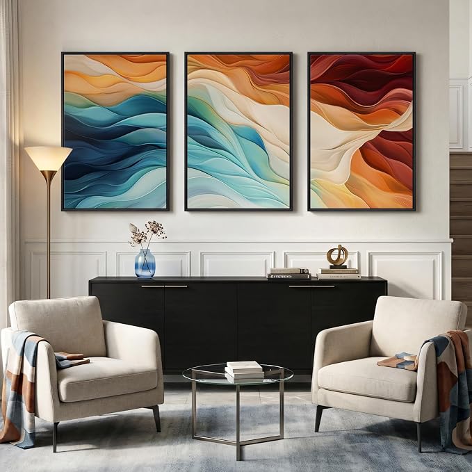 Large Framed Blue Orange Abstract Wall Art - Image 5