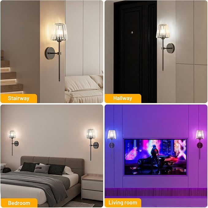 Crystal Battery Operated Wall Sconces Set of 2, 12 RGB and 3CCT Dimmable Wall - Image 8