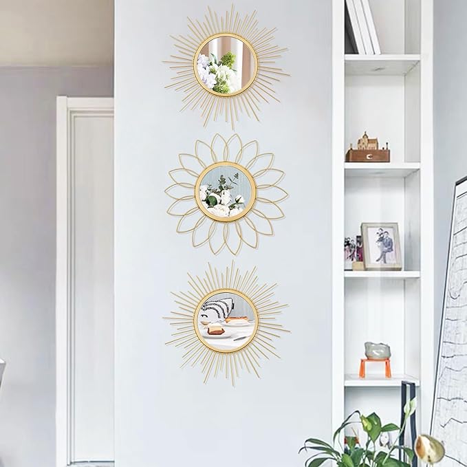 3 Pack Metal Mirrors for Wall Sunburst Wall Mirrors Home Décor Decorative - Image 4