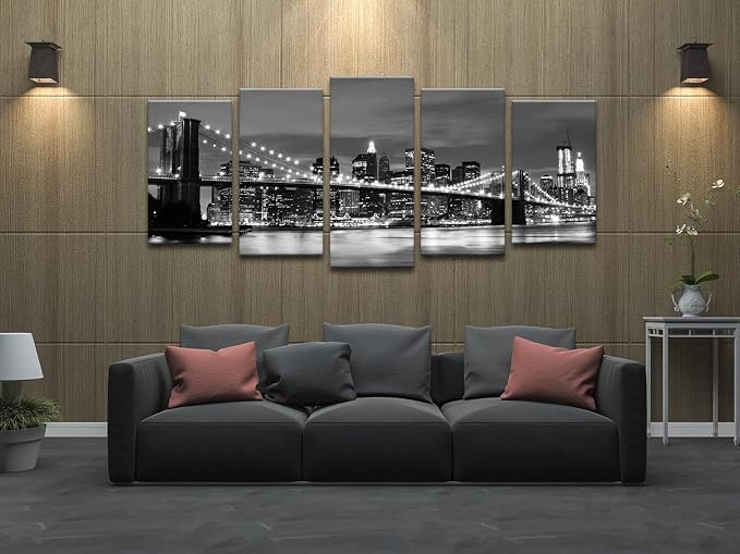 Wieco Art Large Brooklyn Bridge Night View Modern Giclee Canvas Prints Artwork - Image 3