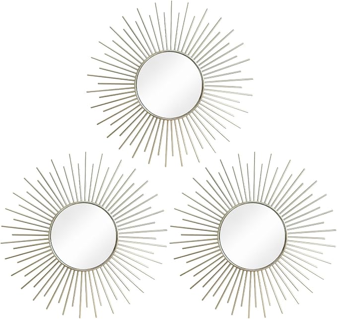3 Pack Metal Mirrors for Wall Sunburst Wall Mirrors Home Décor Decorative by Uaussi
