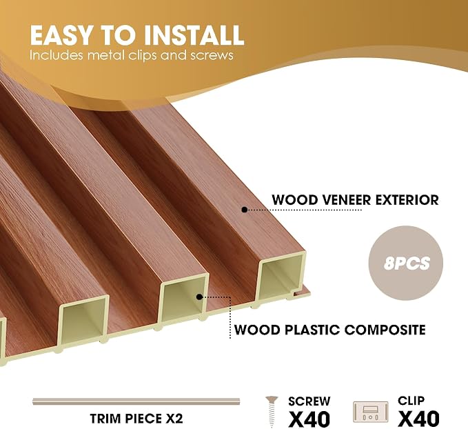 OUZUGIE WPC Acoustic Slat Wall Paneling, Living Room, TV Background, Study Room - Image 4