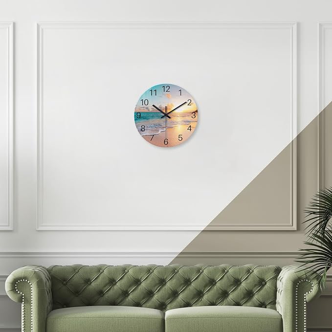 Beach Coastal Wall Clocks Battery Operated Analog Round Wall Clock - Image 2