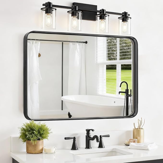 Bathroom Mirror 30x22 Inch Black Metal Frame Rectangle Vanity Mirror - Image 2