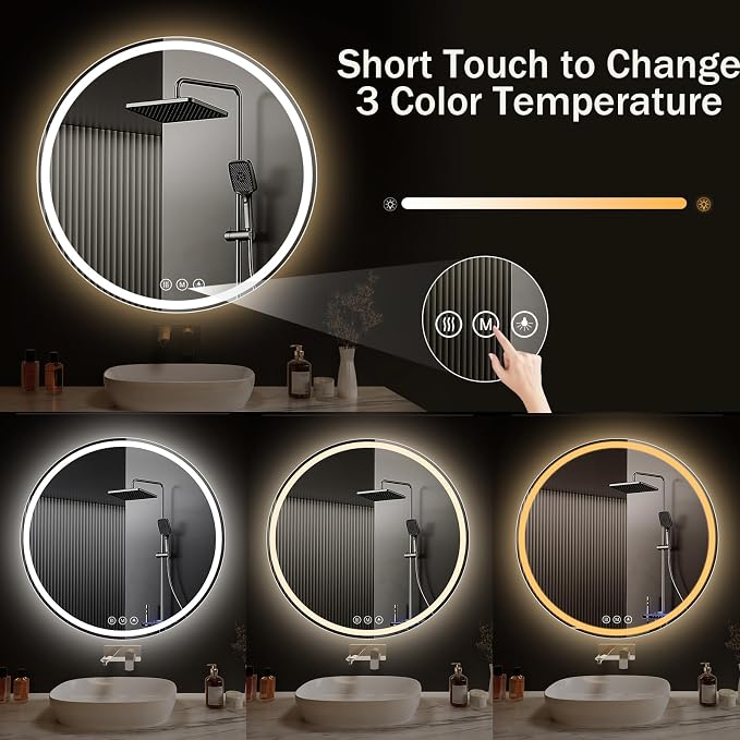 LED Bathroom Mirror 24 Inch Round Bathroom Mirror - Image 3