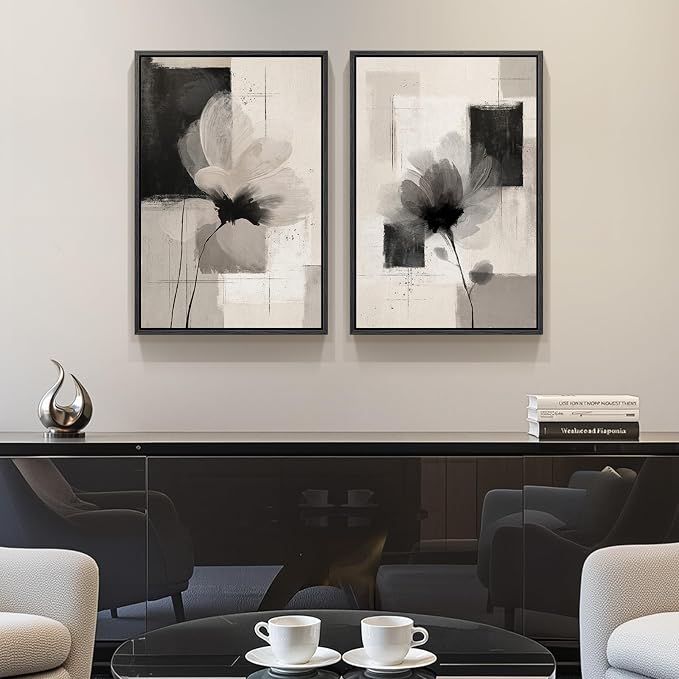 Framed Neutral Abstract Floral Wall Art - Image 4