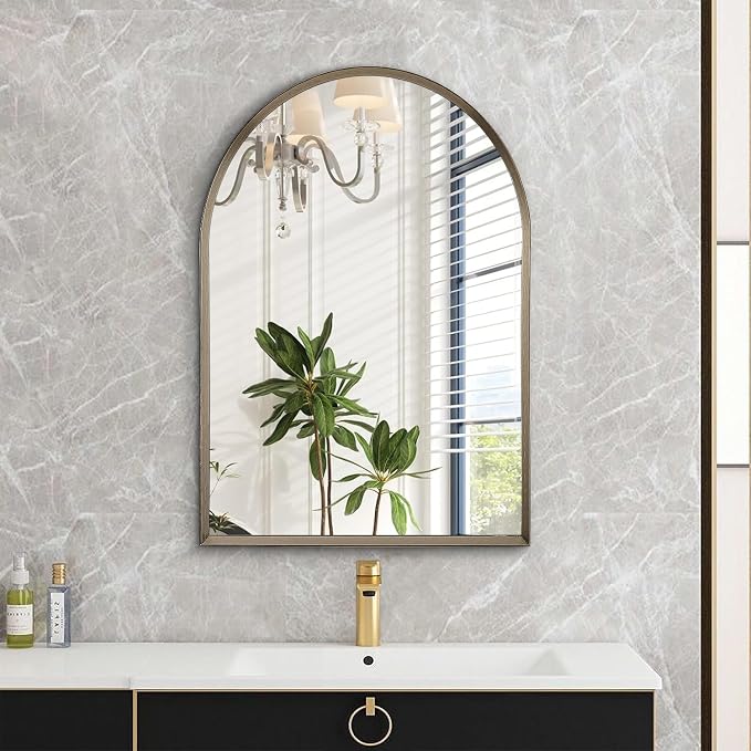 Arched Wall Mirror Bathroom Mirror Brushed Metal Vanity Wall Mounted Mirror - Image 3