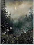 rumlud Dark Flower Field Poster Vintage Moody Academia Wall Art Nature Black by rumlud