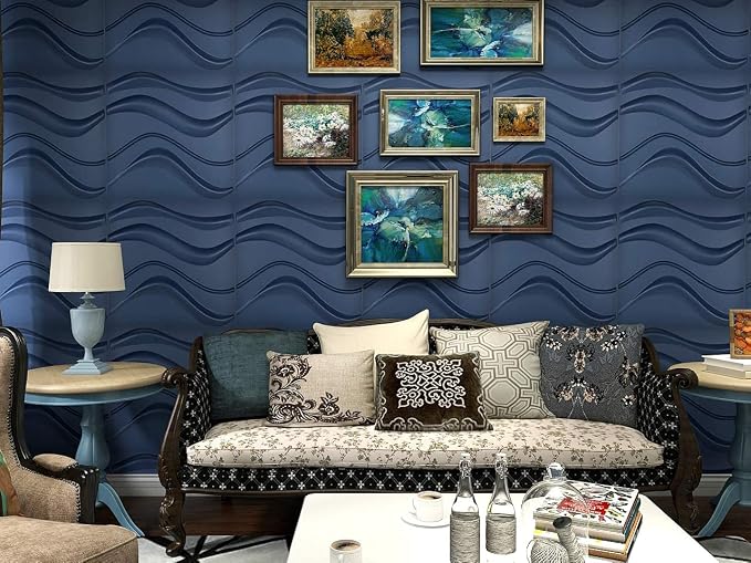 Art3d Navy Blue 3D Wall Panel PVC Slim Wave Covers 32 Sqft, - Image 3