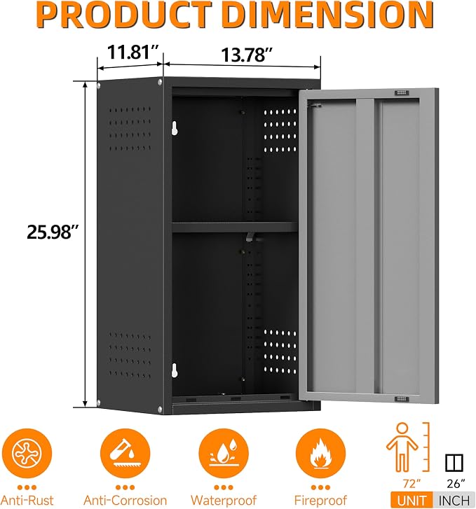 Metal Garage Wall Cabinet with 1 Door, 13.78'' Wide Wall Mounted Tool Cabinets - Image 3