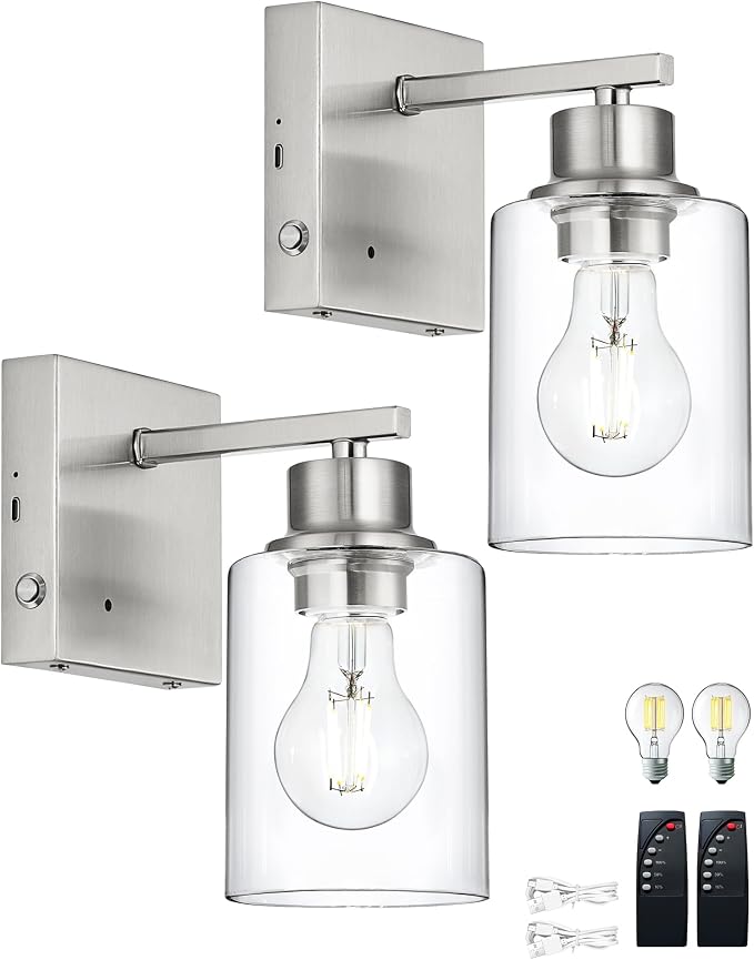 Rayogale Wireless Wall Sconces, Nickel Battery Operated Wall Sconce Set of 2 - Image 8