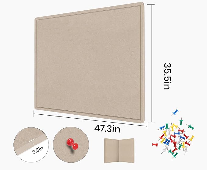 Large Bulletin Board, 48 X 36 inches Felt Board Notice Pin Board, Self-Adhesive - Image 4