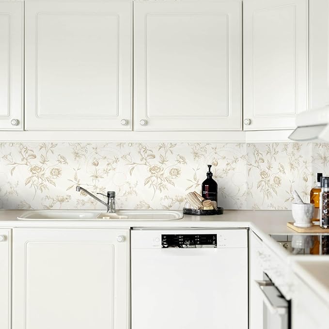Ismoon Floral Peel and Stick Wallpaper Vintage Beige Stick on Wall Paper French - Image 8