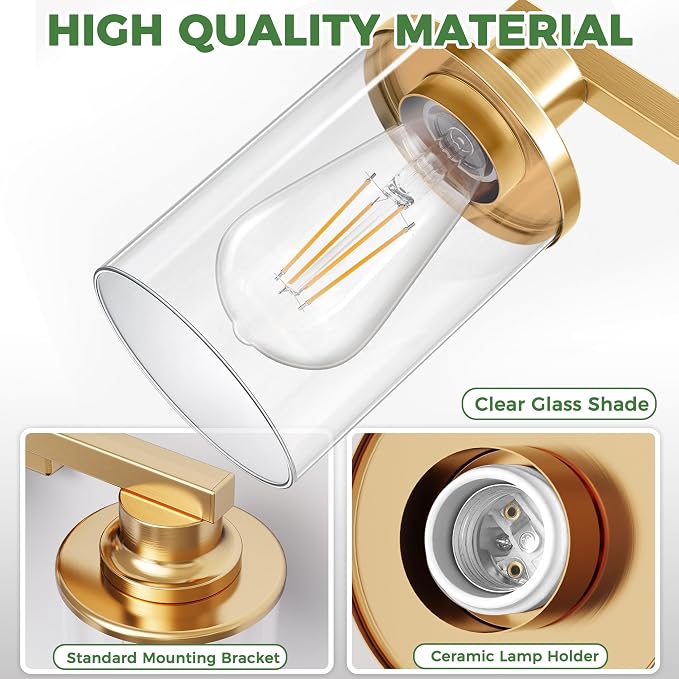 DORESshop 20 Inch Bathroom Light Fixtures, 3-Light Gold Bathroom Lighting - Image 4