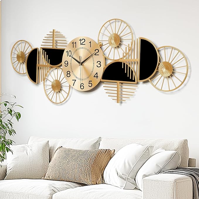 Large Wall Clock, Modern Silent Non-Ticking Metal Wall Art Wall Clocks Battery by Axioglo