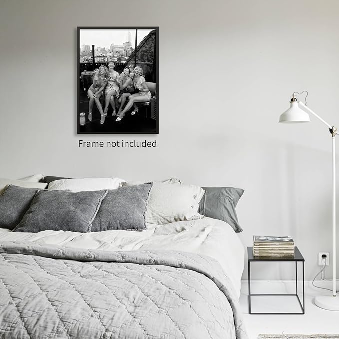 Retro Black And White Woman Canvas Wall Art Fashion Rooftop Party Posters - Image 4
