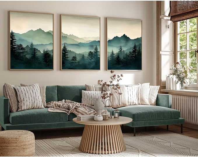 Mountain Wall Art Decor Set of 3 Sage Green Forest Canvas Wall Art Prints - Image 5