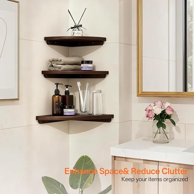 Gieanoo Corner Wall Shelf, 16inch Solid Oak Wood Floating Corner Shelf - Image 4